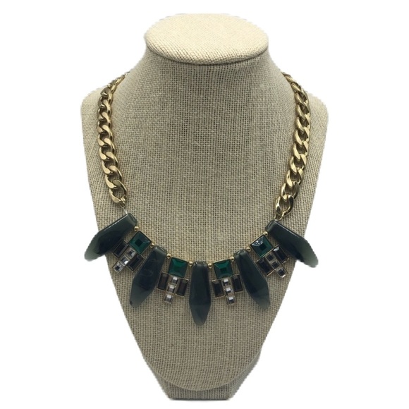 Statement Necklace with Faux Smokey Quartz and Gold Tone Chain Link - Picture 1 of 9